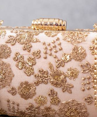 Beige embroidered ada capsule clutch 2