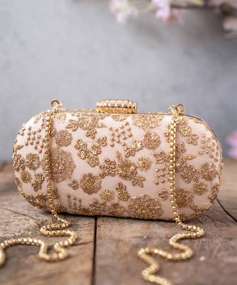 Beige embroidered ada capsule clutch 5