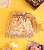 Peach alia silk embroidered potli bag