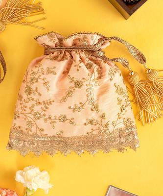 Peach alia silk embroidered potli bag 2