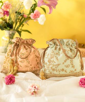 Peach alia silk embroidered potli bag 3