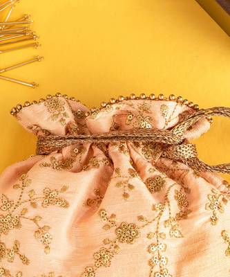 Peach alia silk embroidered potli bag 5