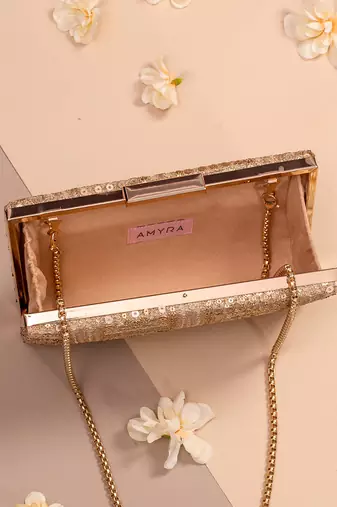 Gold bella box clutch