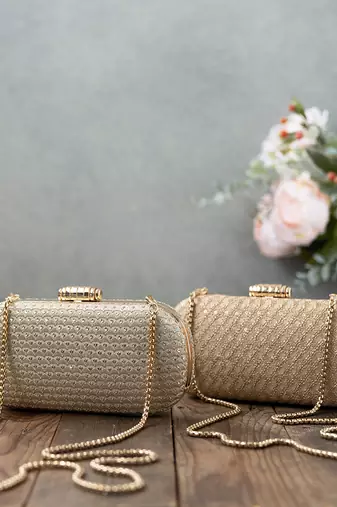 Champagne light gold capsule clutch