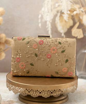 Gold floral creeper box clutch 1