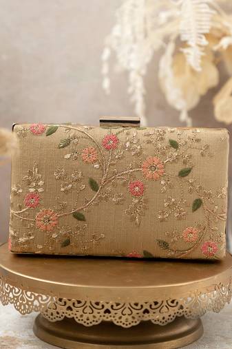 Gold floral creeper box clutch