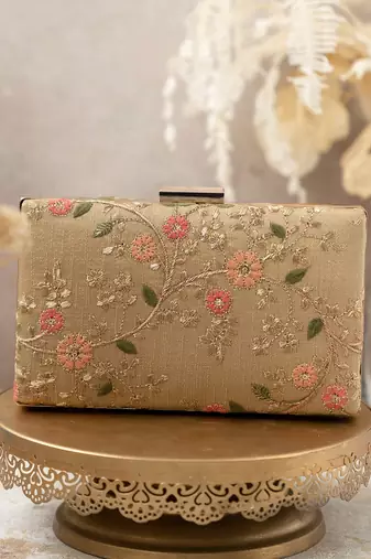 Gold floral creeper box clutch