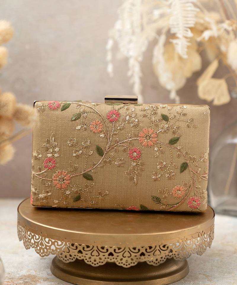Gold floral creeper box clutch