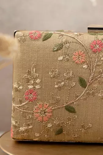 Gold floral creeper box clutch