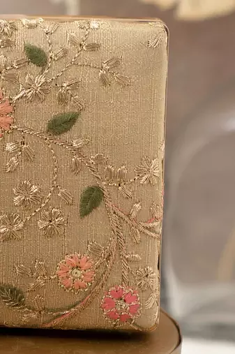 Gold floral creeper box clutch