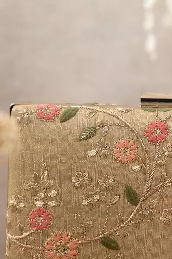 Gold floral creeper box clutch