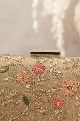 Gold floral creeper box clutch
