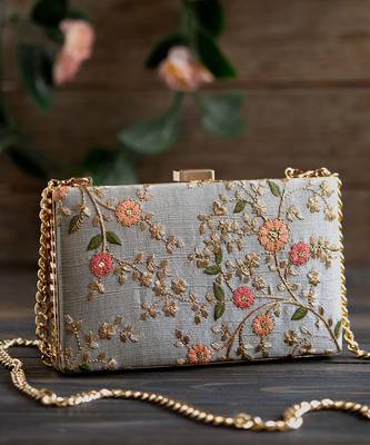 Grey floral creeper box clutch 1