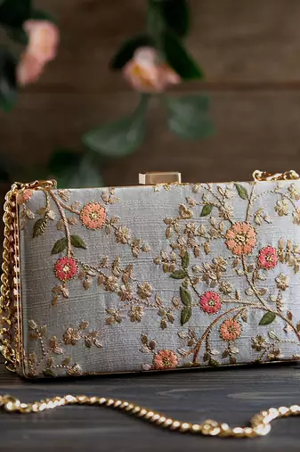 Grey floral creeper box clutch