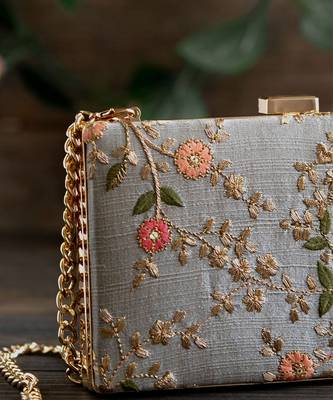 Grey floral creeper box clutch 3