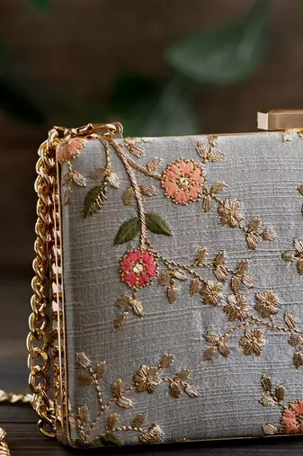 Grey floral creeper box clutch