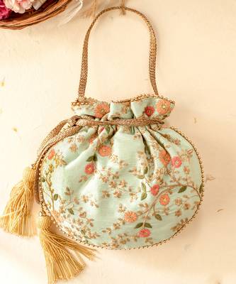 Mint floral creeper potli bag 1