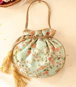 Mint floral creeper potli bag