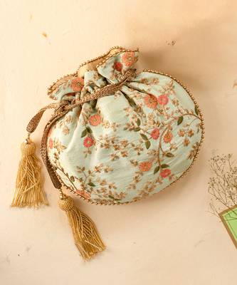 Mint floral creeper potli bag 2