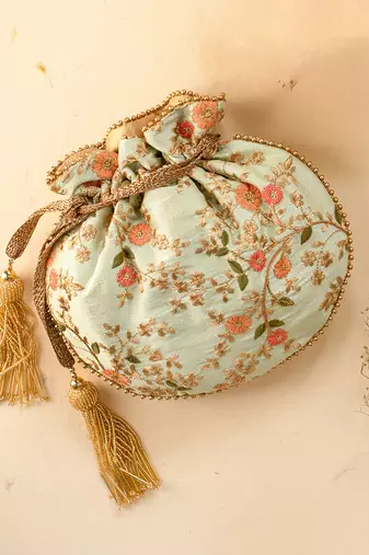 Mint floral creeper potli bag