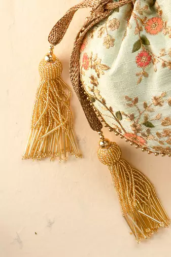 Mint floral creeper potli bag