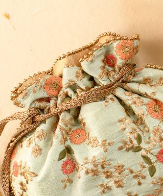 Mint floral creeper potli bag 4