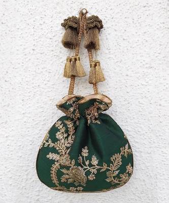 Green embroidered potli bag 1