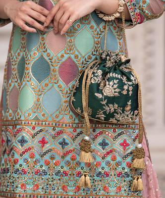 Green embroidered potli bag 2