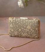 Grey embroidered box clutch