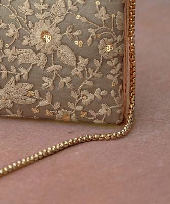 Grey embroidered box clutch 2