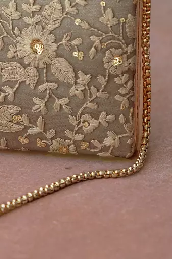 Grey embroidered box clutch