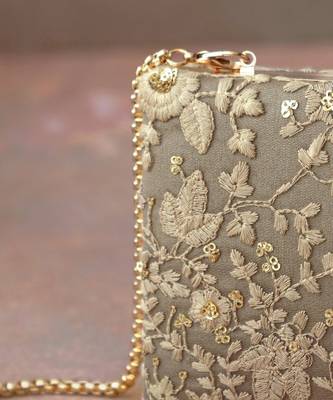 Grey embroidered box clutch 3