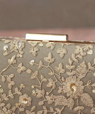 Grey embroidered box clutch 4