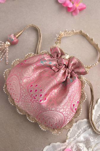 Pink kashi banarasi potli bag