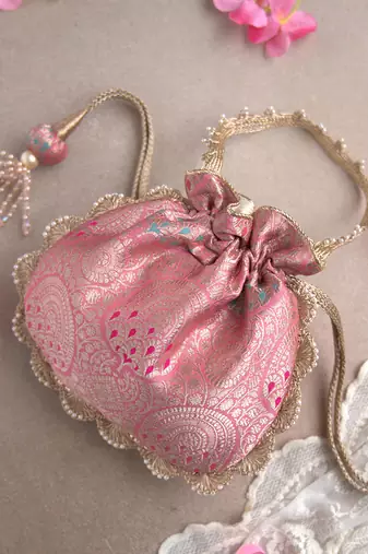 Pink kashi banarasi potli bag