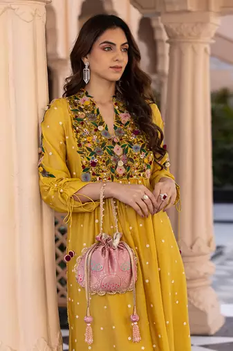 Pink kashi banarasi potli bag