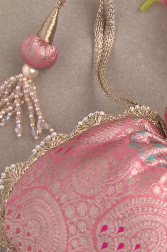 Pink kashi banarasi potli bag