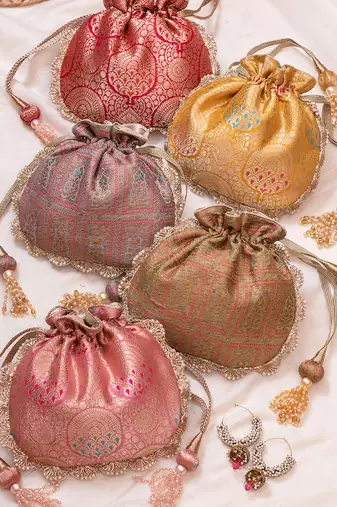 Pink kashi banarasi potli bag