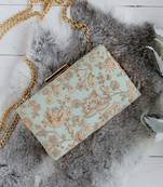 Mint blue leya embroidered clutch with sling