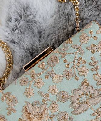 Mint blue leya embroidered clutch with sling 2
