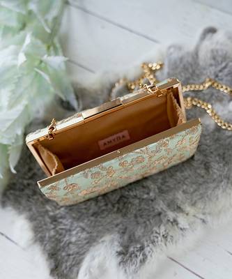 Mint blue leya embroidered clutch with sling 5