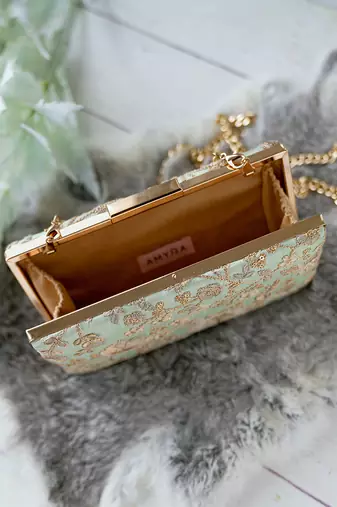 Mint blue leya embroidered clutch with sling