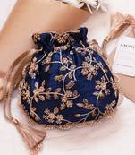 Navy pearl embroidered potli bag