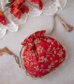Red embroidered pearl potli bag