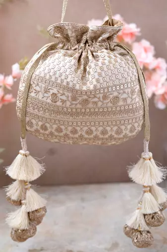 Off white resham potli bag