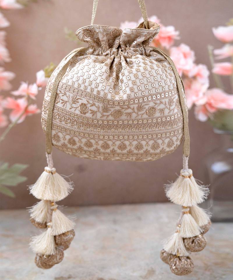 Off white resham potli bag