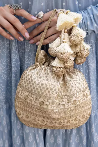 Off white resham potli bag