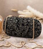 Black thea velvet embroidered clutch