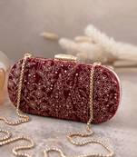 Maroon thea velvet embroidered clutch