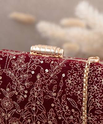 Maroon thea velvet embroidered clutch 2